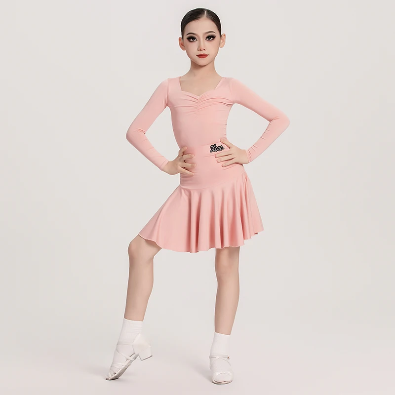 

Children's Latin Dance Clothes New Girls Long Sleeve Practice Training Clothes Performance Split Set