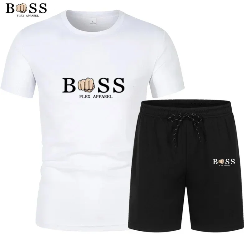 

Summer Men's T-shirt Shorts Set Men's Sports Set Printed Leisure Fashion Short Sleeved Top Cotton T-shirt Set Men's Jogging Set