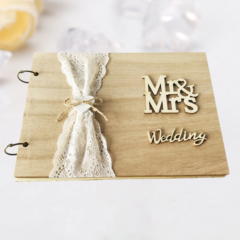 

1pc Wedding Guest Book Wooden Sign-In Album Message Keepsake For Marriage Ceremony Reception Anniversary Party Rustic Diy