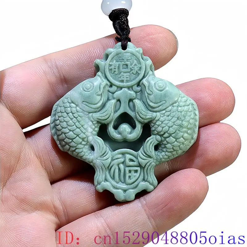 Zielony naturalny prawdziwy jadeitowy naszyjnik wisiorek Designer chiński Amulet karpiowy talizman urok luksusowej mody Vintage — zdjęcie 6