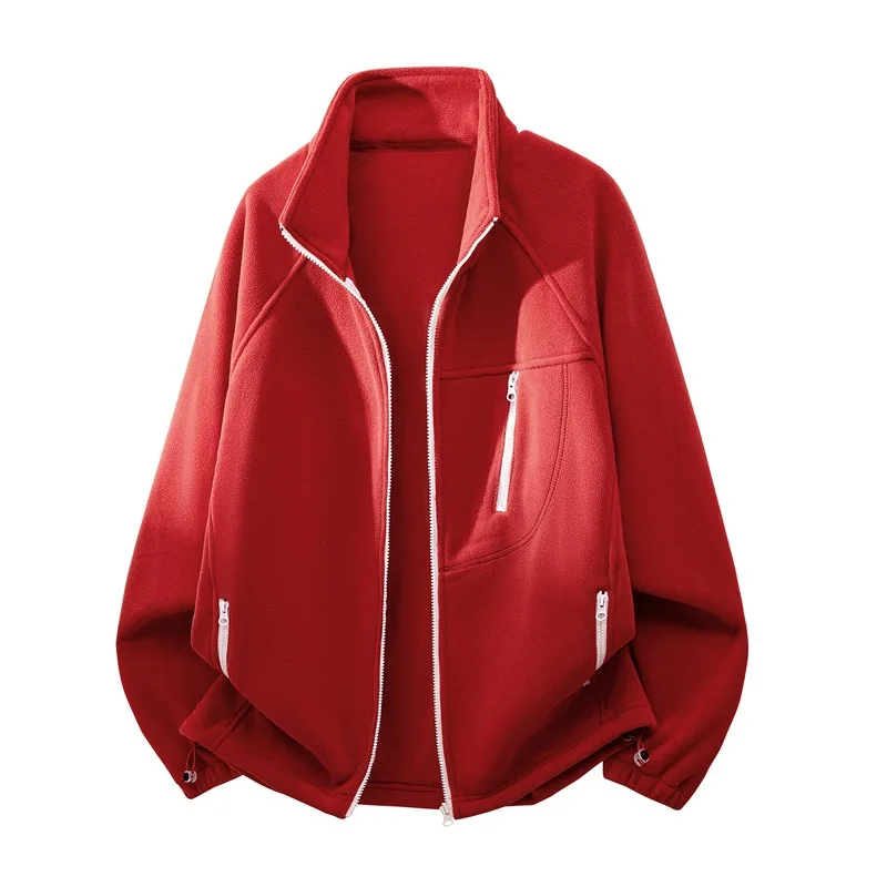 

Thickened Double-Sided Fleece Jacket Stand-Up Collar Windproof Autumn Winter Sportswear Casual Unisex Fleece Jacket