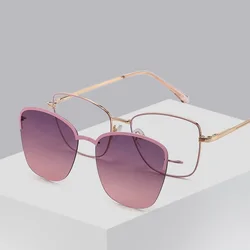 COHK Fashion Square Women Sunglasses 2 In 1 Clip On Magnet Sun Glasses Polarized UV400 Metal Eyeglass Frame Prescription Eyewear