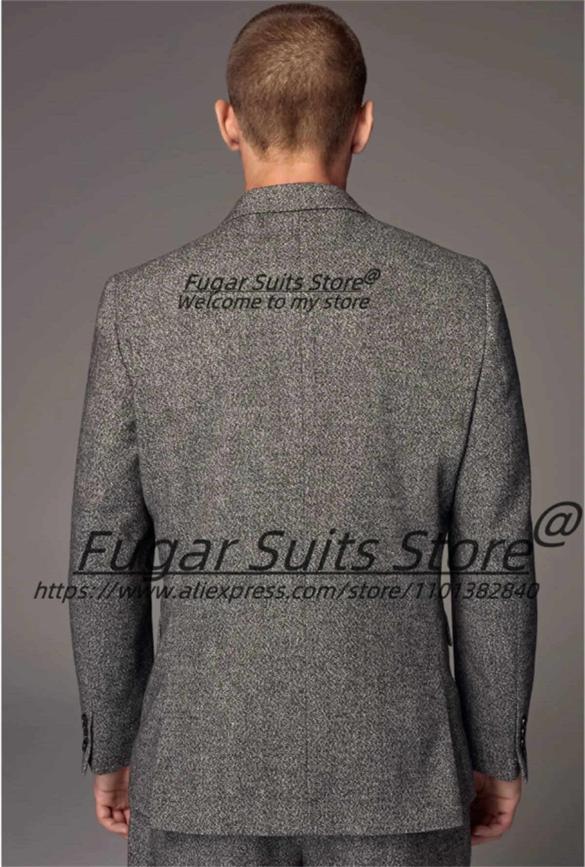 الكلاسيكية رمادي غامق الصوف الرجال الدعاوى سليم صالح محززة التلبيب العريس الزفاف البدلات الرسمية 2 قطعة مجموعات أنيقة الذكور الحلل زي أوم #2