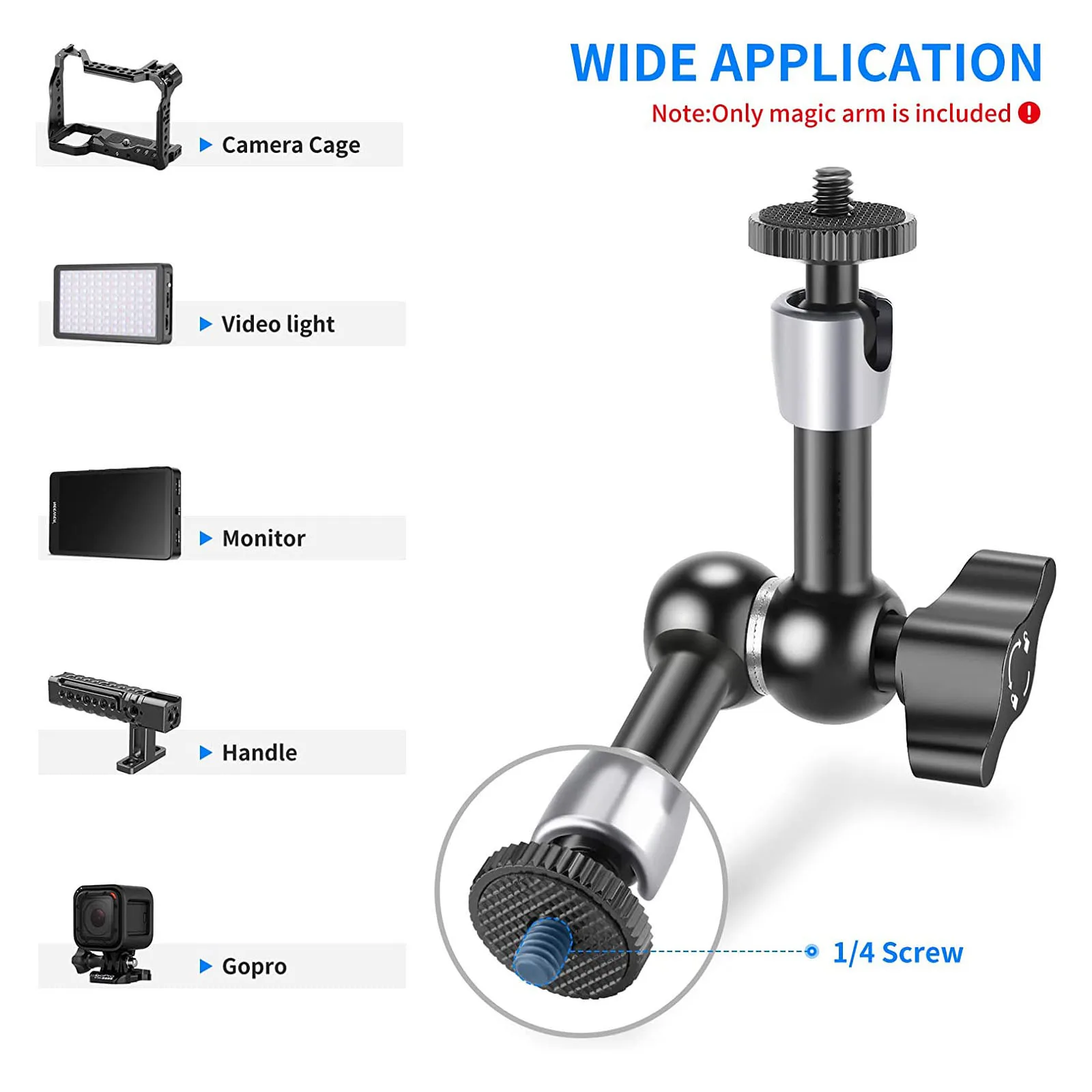 5.9/9.8 Inch Friction Magic Arm with Both 1/4-inch Thread Screw for Flash LED Light Microphone Monitor Super Clamp