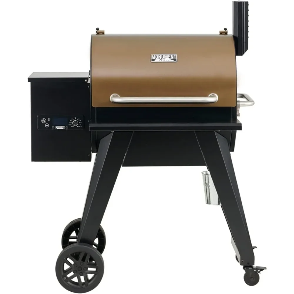 Grills Wood Pellet Grill and Smoker for Outdoor Cooking, with chimney, Bronze