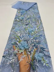 Tela de encaje africano con cuentas 3D, tejido de alta calidad, bordado de flores, lentejuelas francesas nigerianas, para A11-2 de boda, 5 yardas, 2024