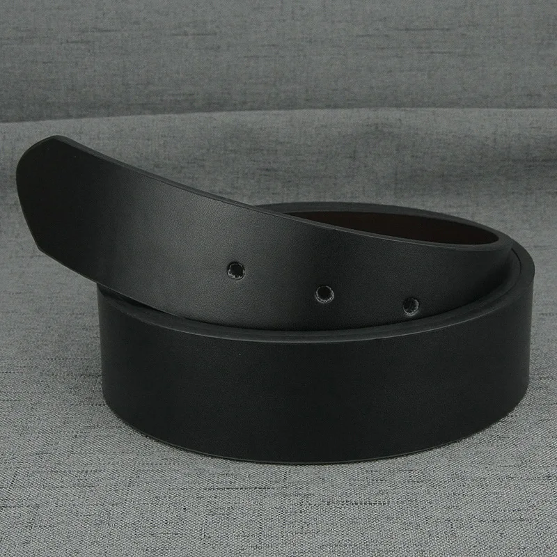 New High Quality No Buckle Belt Men Fashion 3.7cm Wide Cowskin Black Waist Straps Coffee Casual Genuine Leather Waistband