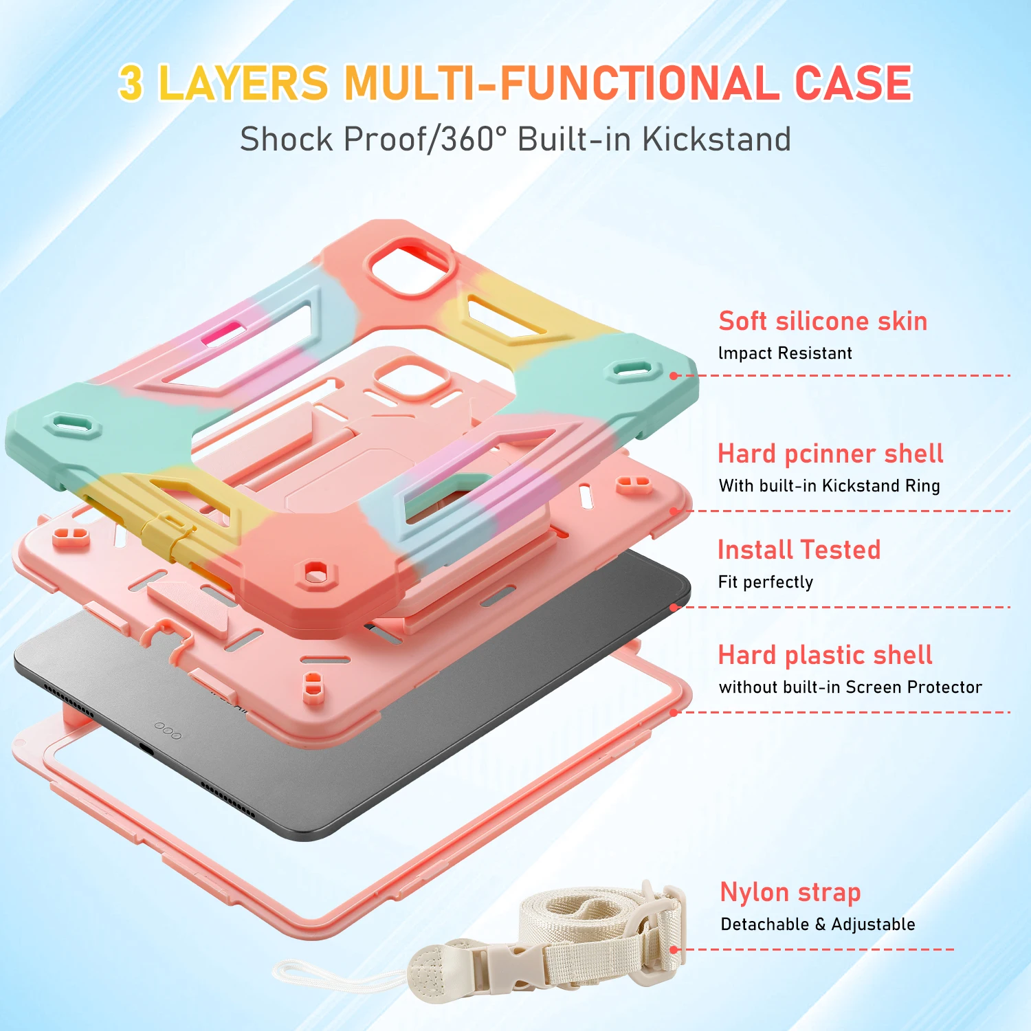 耐衝撃性のiPadタブレットケース,360度回転,10.2インチ,7番目,8番目,9番目,プロ,2024, 11,m4,air,6番目,キックスタンド,ハードカバー