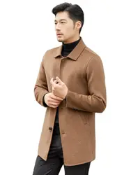 High-End Men's Jacket Autumn and Winter Polo Collar 100% Pure Wool Coat Casual Business Suit Top Trendy All-Matching