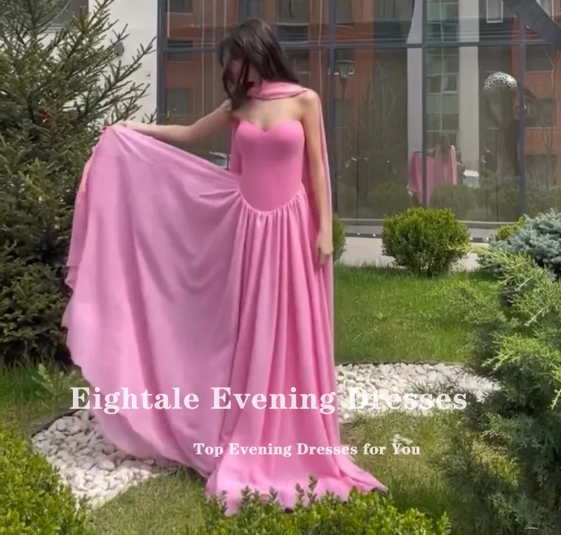 فستان سهرة عربي Eightale شيفون على شكل حرف a بدون حمالات ثنيات رسن مخصصة للحفلات الراقصة ثوب زفاف فستان التخرج