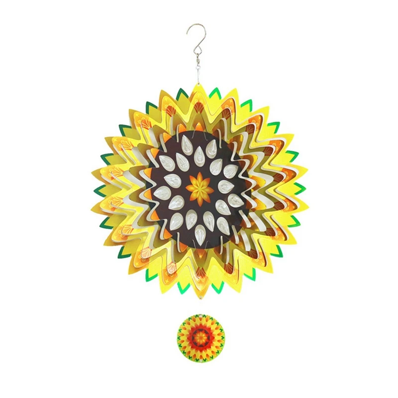 

Sunflower Wind Spinners 12 Inche 3D Reflective Hanging Wind Spinners 3D Garden Sculpture Spinners Outdoor Hanging Decor