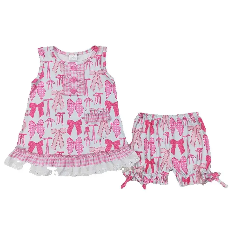 

GSSO2187 Baby Girls Pink Bows Tunic Top Shorts Clothes Sets