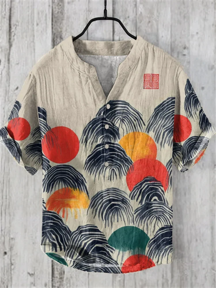 2024 Spring and Summer Men\'s and Women\'s Shirts Independent Station Casual Hawaiian Style Printed Linen Shirts Men\'s Tops