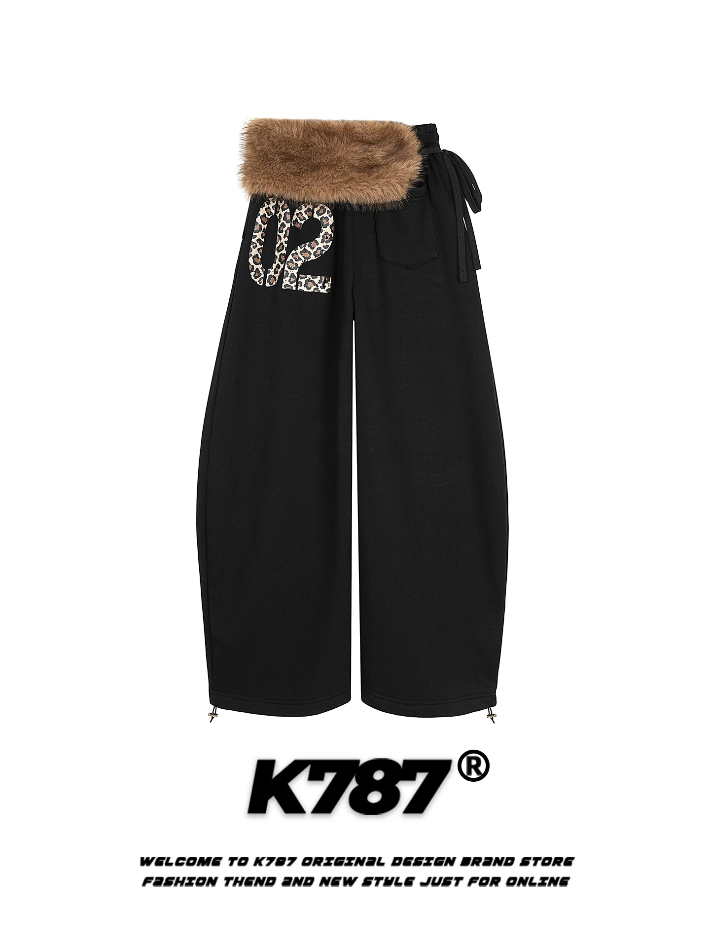 

Женские повседневные брюки K787 в американском ретро-стиле с цифровым леопардовым принтом, с высокой талией, широкими штанинами, на флисовой подкладке, теплые, модные