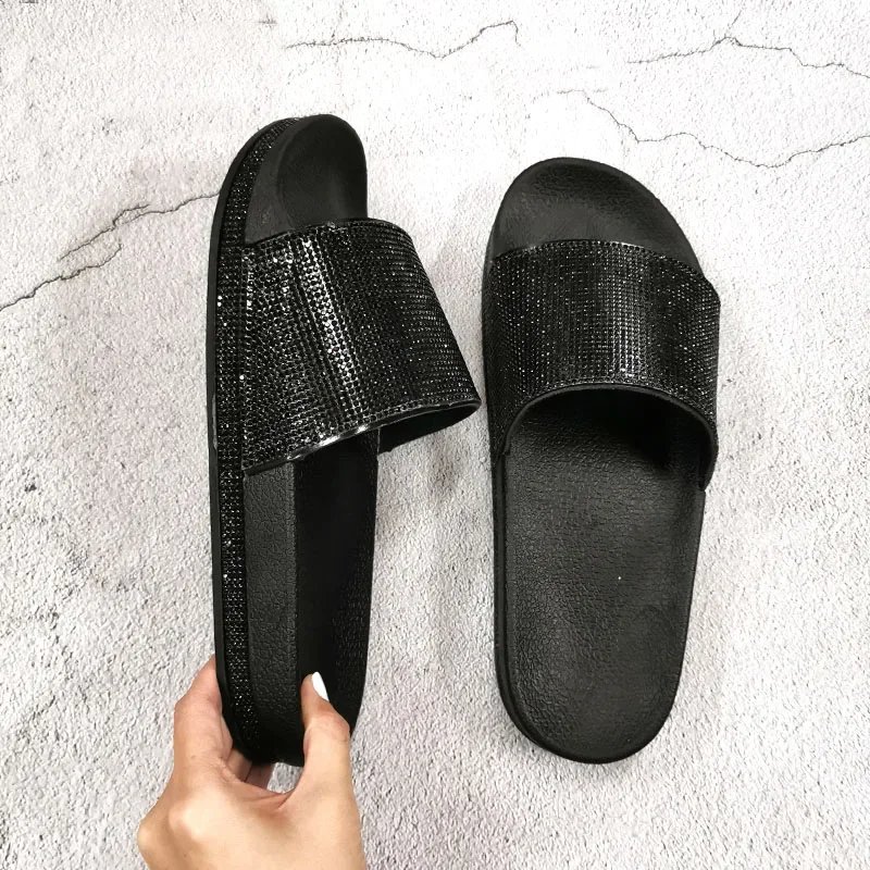 2023 Summer Diamond Women Slippers Fashion Casual Ladies Flip-Flops Anti-slip Bling Rhinestone Shoes Woman Big Size 36-41