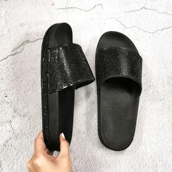 2023 lato diament kobiety kapcie moda Casual Ladies klapki antypoślizgowe Bling Rhinestone buty kobieta duży rozmiar 36-41