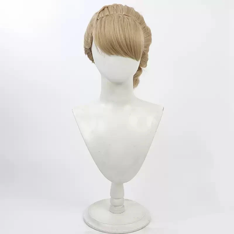 New Type Anna Cosplay Wig Short Braid Light Yellow Heat Resistant Synthetic Hair Halloween Party Role Play + Wig Cap