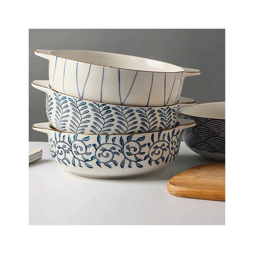 

Bakeware with Double Handle Deep Dish Plate High Quality Japanese Ceramic Soup Pot Large Capacity Bowl
