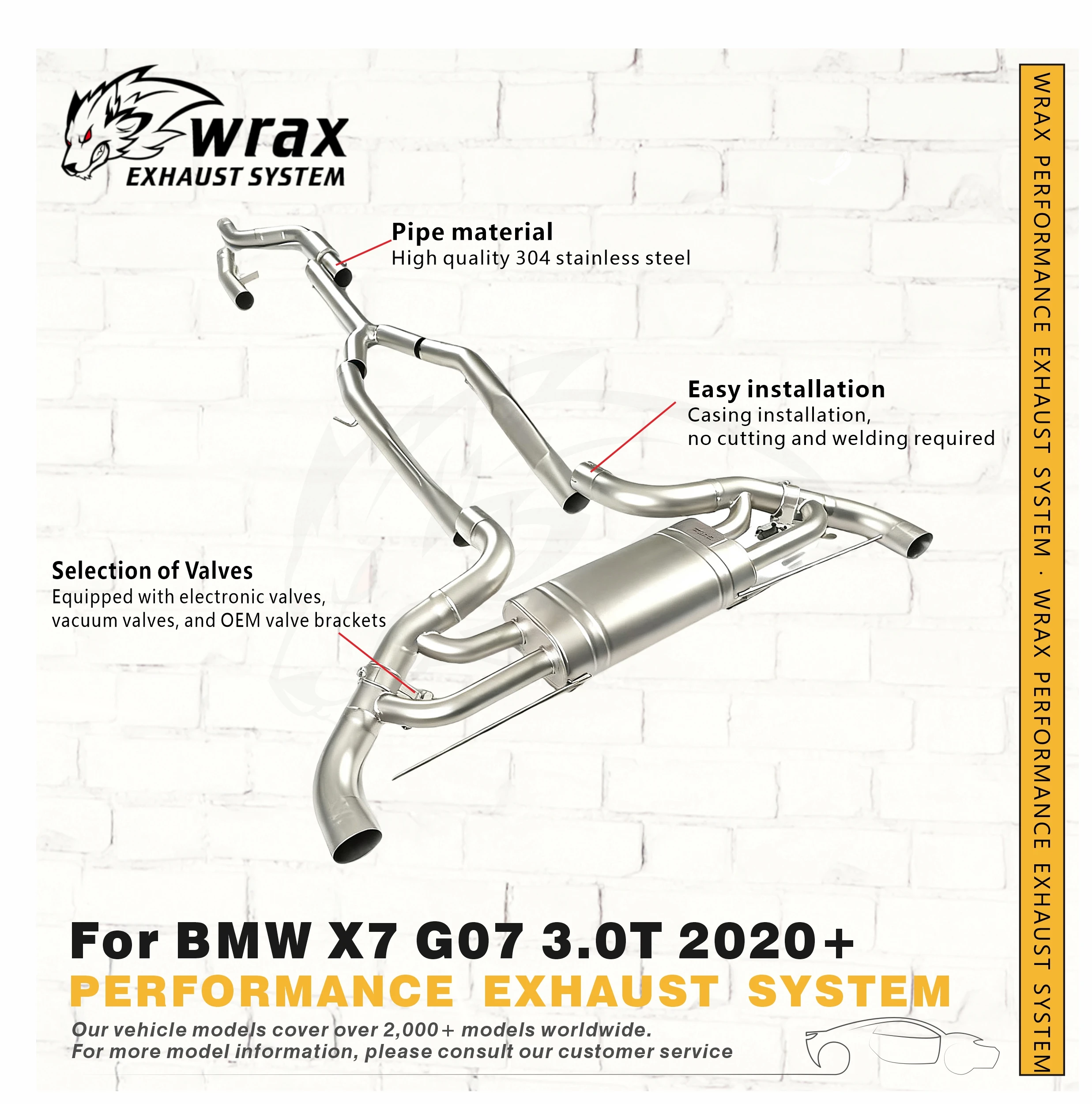 

WRAX Sports Exhaust System for BMW X7 G07 3.0T 2020+ Performance SS304 Catback Plug-and-Play Design for Easy Installation