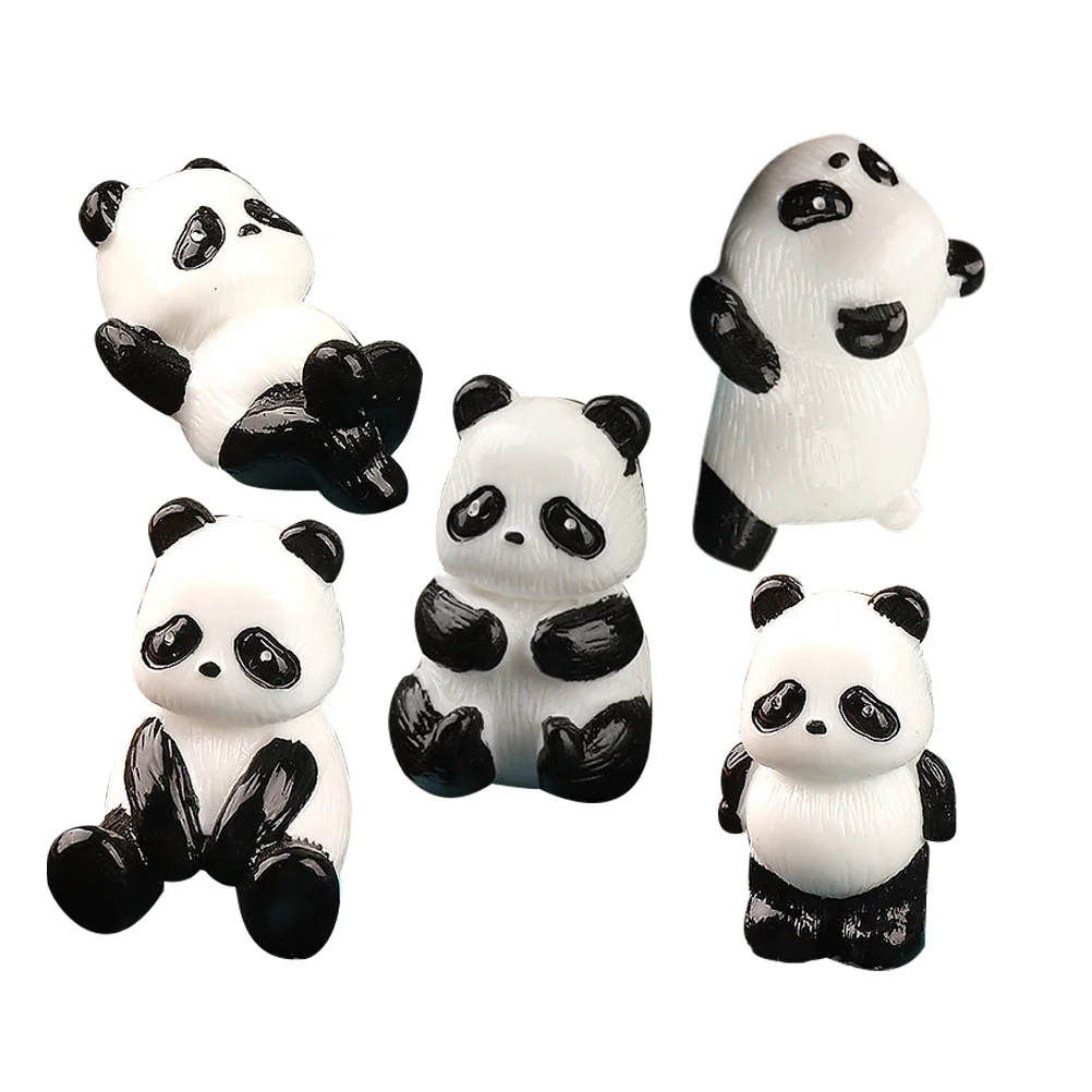 

5 Pcs Cartoon Animal Micro Landscape Panda Figurine Resin Lovely Statues Cute Miniature Tiny Crafts Small Creative Decor