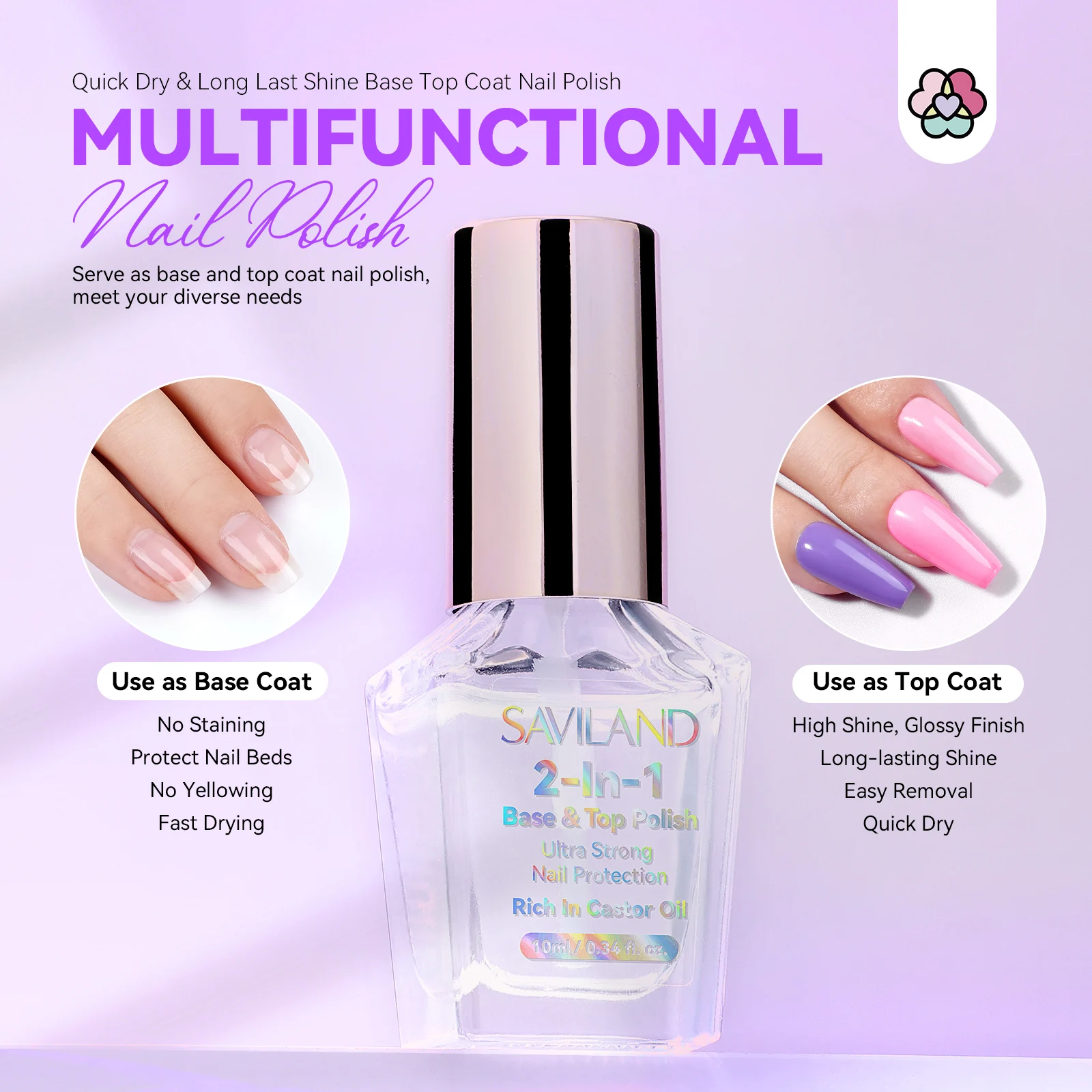 قاعدة أظافر شفافة 2 في 1 من SAVILAND معطف علوي سريع الجفاف وحماية تدوم طويلاً يقاوم التقطيع والبهتان ولمسة نهائية لامعة #3