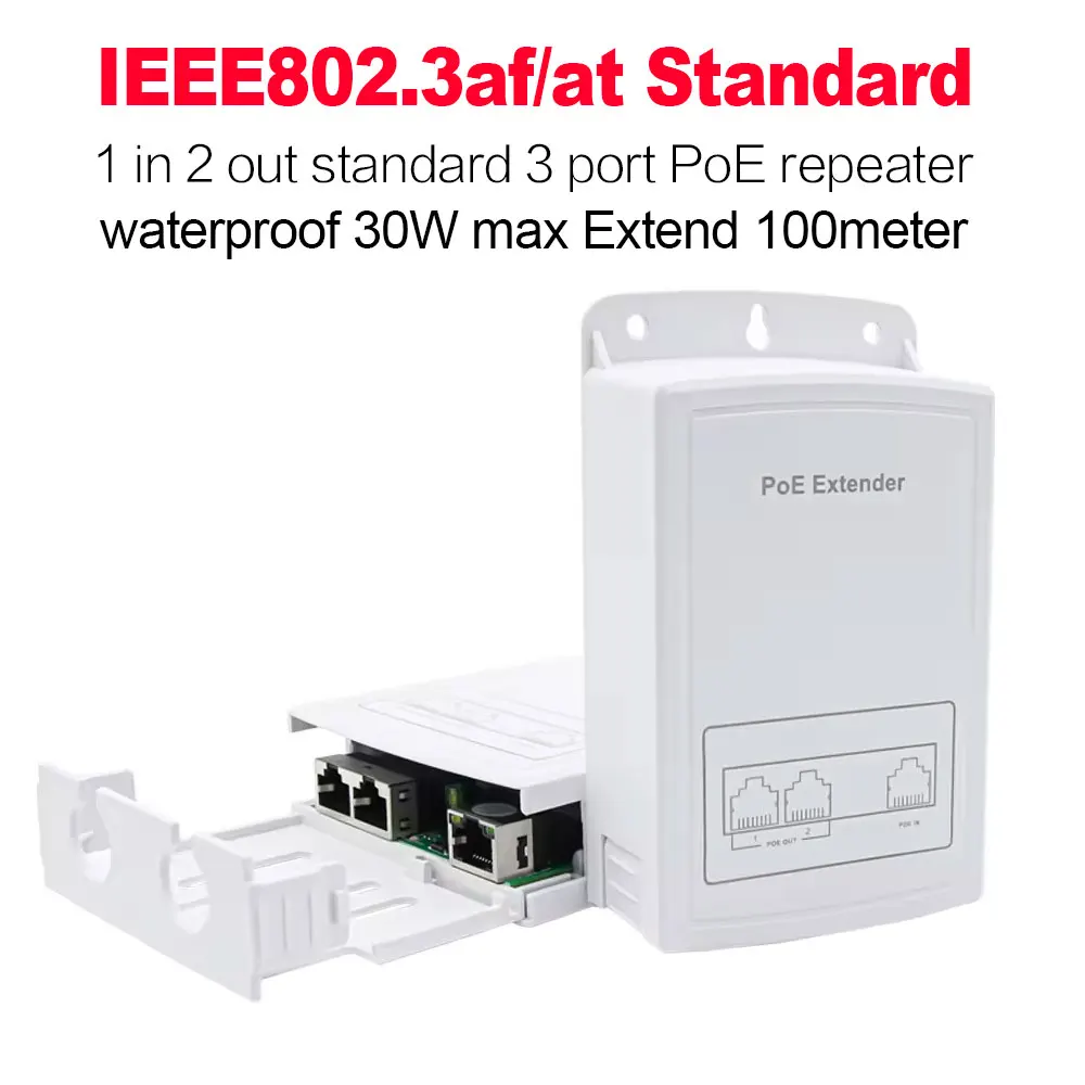 Poe repetidor poe 1 a 2 à prova d'água, 10/100mbps, baixo consumo de energia, ethernet, extensor ao ar livre, divisor de rede