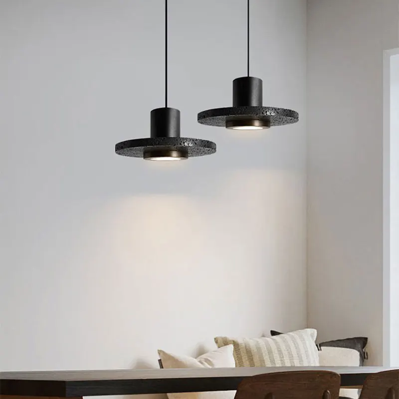 

American Retro Personality Black Stone Pendant Light Japanese Cream Style Restaurant Bedroom Aisle Light Decor Led Droplight