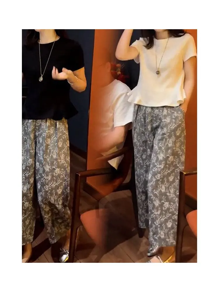 

Fashionable Two-Piece Set Women's Summer 2026 Slimming Chic Short Sleeve T-Shirt Plaid Wide Leg Pants Casual Breathable