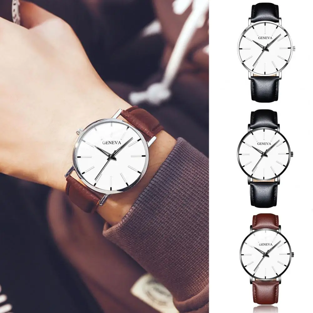 Men Quartz Watch Round Dial Analog Display Faux Leather Strap Man Business Quartz Wristwatch Luxury Men Casual Clock