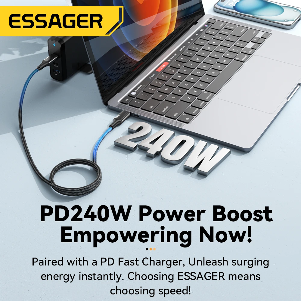 Essager 240W kabel USB typu C do USB C dla iPhone 15 Macbook Huawei Samsung Galaxy S24 PD szybka ładowarka 5A kabel USB C — zdjęcie produktu 3