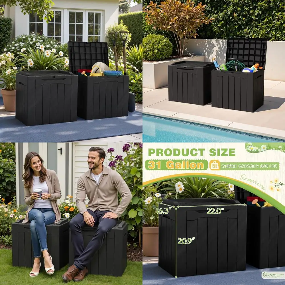 All-Weather Outdoor Deck Storage Box (Set of 2) for Patio Furniture, Garden Tools, and Package Delivery
