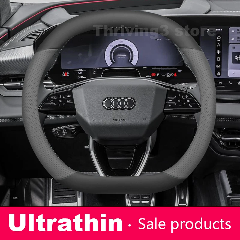 

Leather Car Steering Wheel Cover For Audi Q4 e-tron S Line Q6 e-tron quattro S e-tron SQ6 e-tron SQ5 Sportback 2026 Accessories
