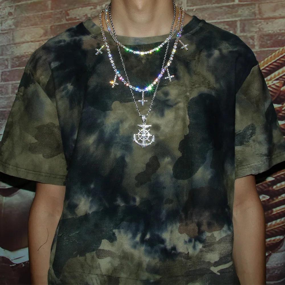 

European and American hip-hop cross necklace, new row of zircon design, men's street dance unique accessory