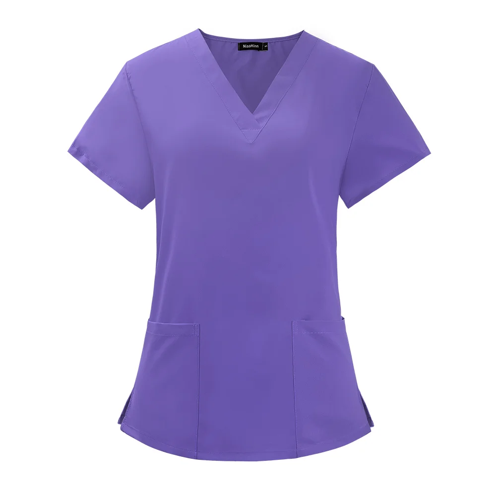 Uniformes de soins infirmiers à manches courtes pour femmes, uniforme médical, col en V, poche, haute qualité, élasticité, nouveau, été