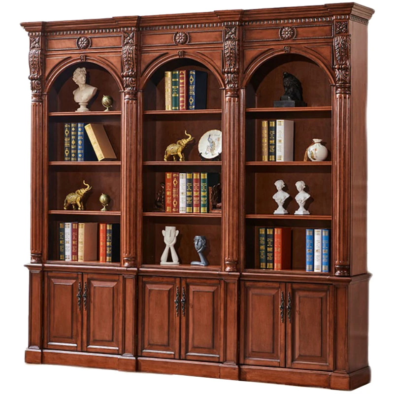 American solid wood bookcase with door display cabinet combination home locker living room shelving shelves