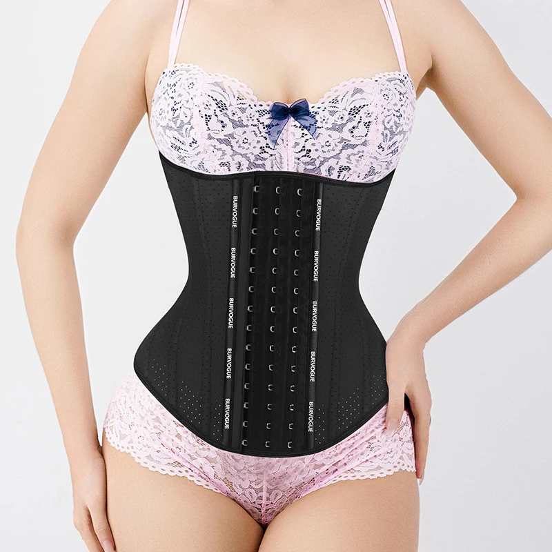 BurVogue 17 Steel Boned Underbust Waist Trainer Corset Latex U-shaped Waist Cincher Girdles Tummy Control Hourglass Body Shaper