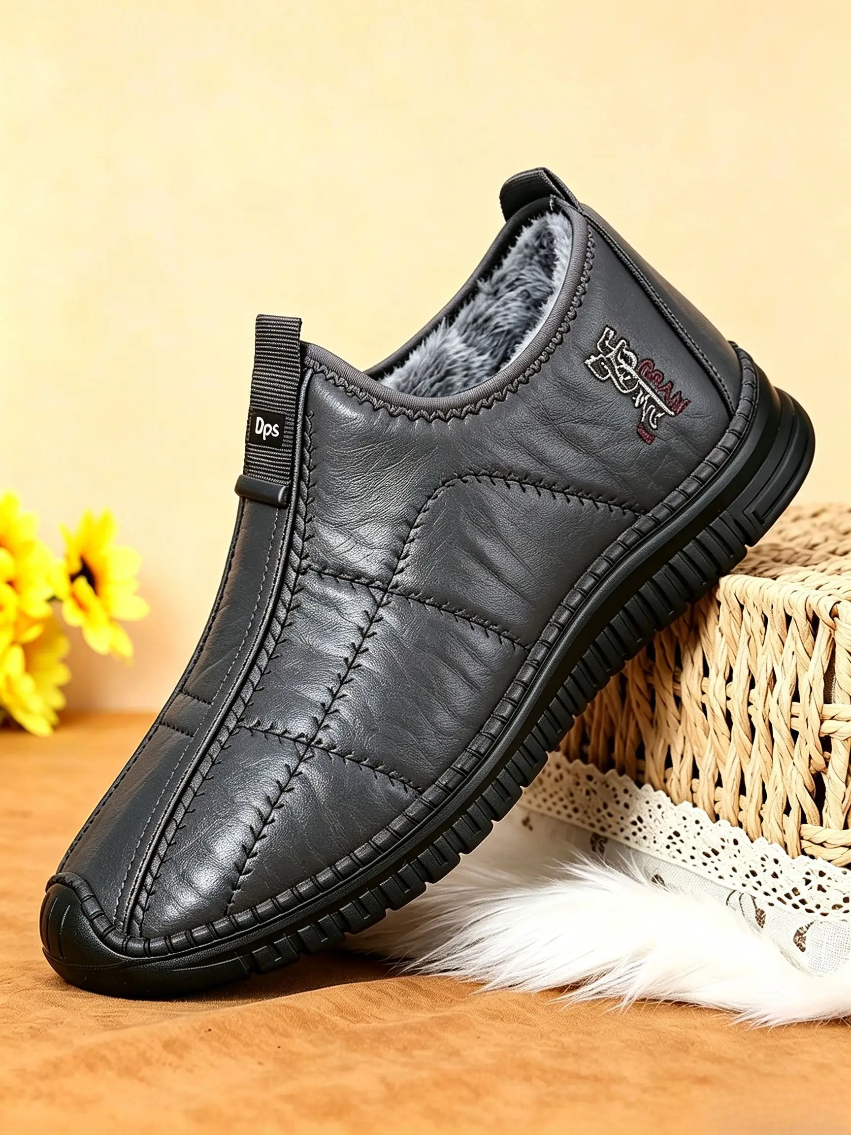 Dicke, rutschfeste, warme Schneestiefel für Herren, mit Plüschfutter, knöchelhohe Stiefel, geeignet als bequeme Freizeitbekleidung für den Winter. – Detail 8
