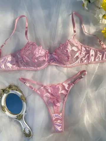 セクシーなランジェリー女性レース透明下着妖精刺繍ブリーフセット繊細なブラジャーキットプッシュアップブリーフセット薄い