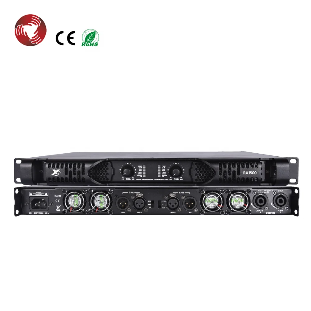 2 channels 1U size 1500W class d professional power amplifier