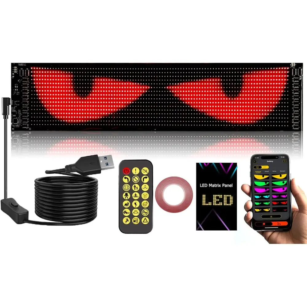 

Devil Eyes Light or Windshield, DIY LED Smart Colorul Eye Lamp Sot Sn, 23.42x4.72 in, App/Remote Control, Bluetooth Compatibel W