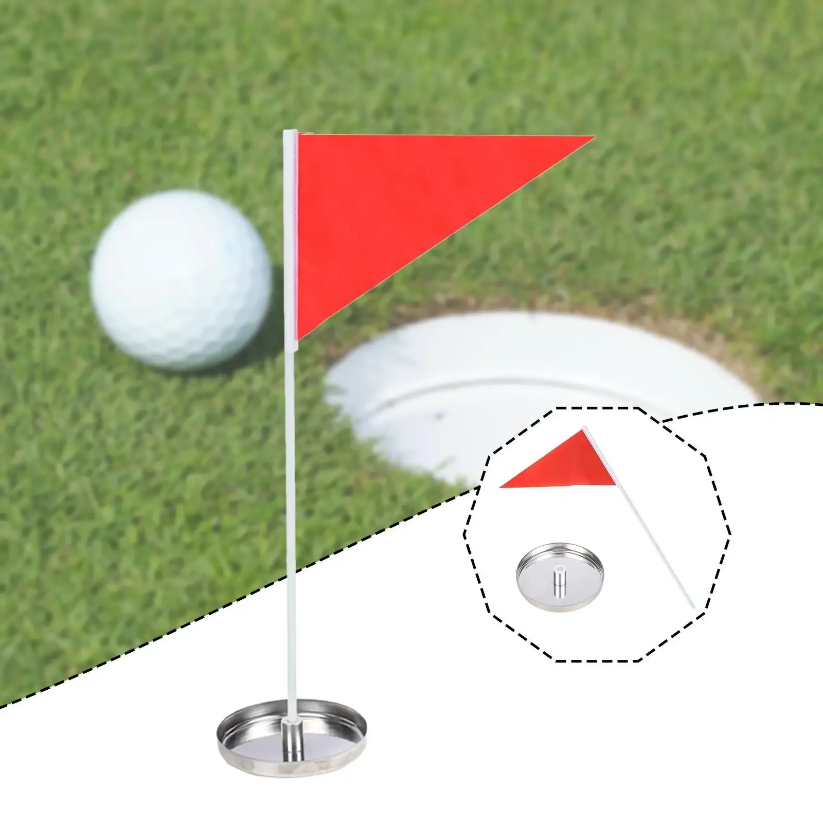 Golf Flagpole Golf Hole Cup Flagpole Red Flagpole Stainless Steel Portable Indoor Golf Putter Trainer Outdoor Training