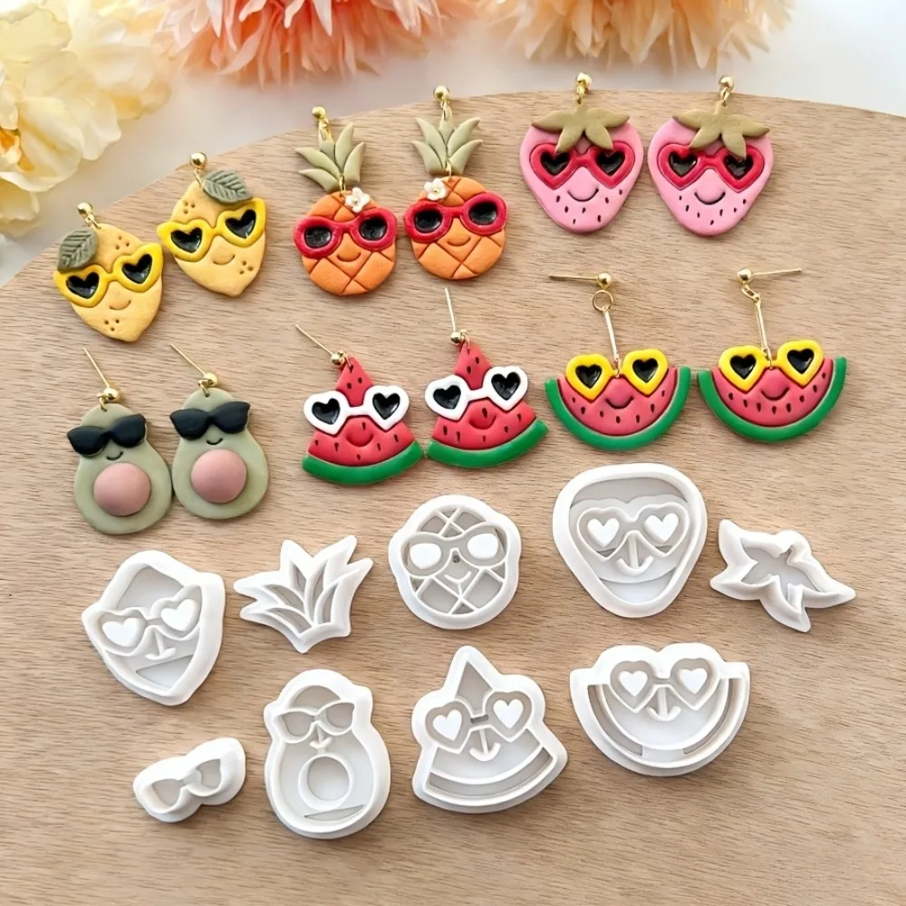 9Pcs Summer Cute Tropical Fruit Sunglasses Polymer Clay Cutters Set DIY Earrings Jewelry Making Hand Tool  Mold - view 2