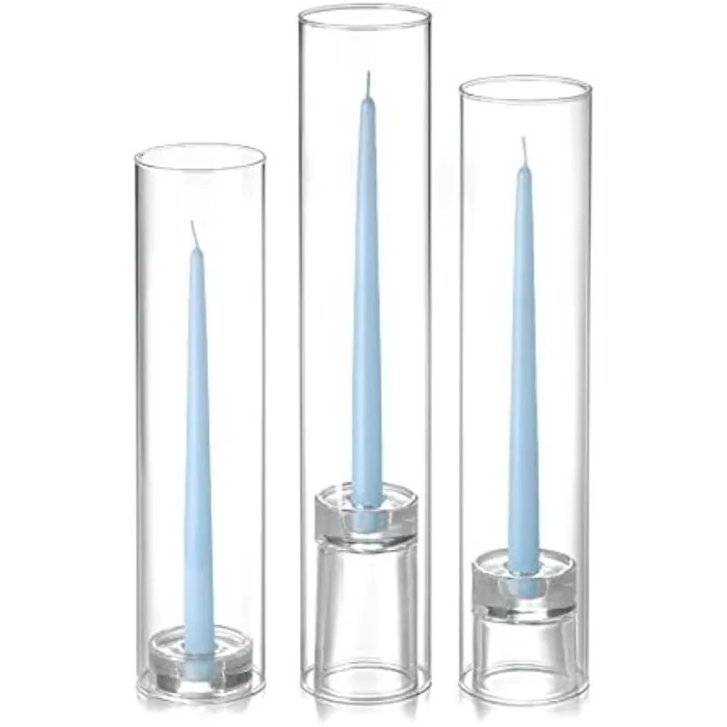 مجموعة مكونة من 12 شموع مستدقة ومدخنة وحامل مستدق - أزرق ثلجي