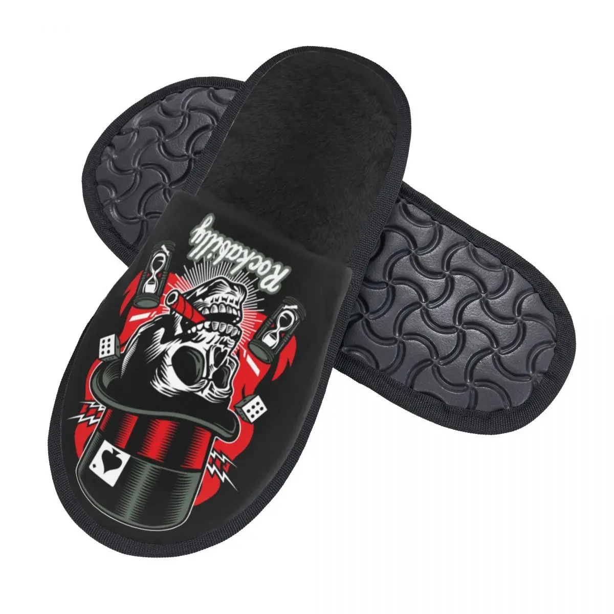 Rockabilly Rock Skull Retro Rock And Roll Bikers House Slippers Women Comfy Memory Foam Slip On Bedroom Slipper Shoes