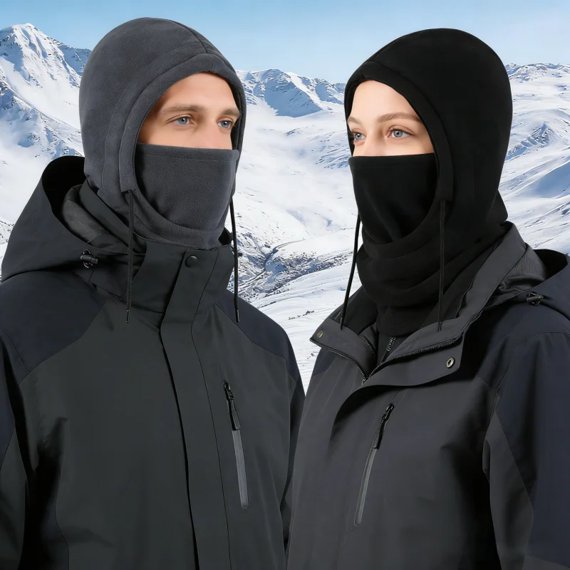 Unisex Winter-Sturmhaube, gestrickte Kapuze, 3-in-1, winddichte Maske mit Kordelzug, Motorrad-Kopfbedeckung, warme Strickmütze für kaltes Wetter