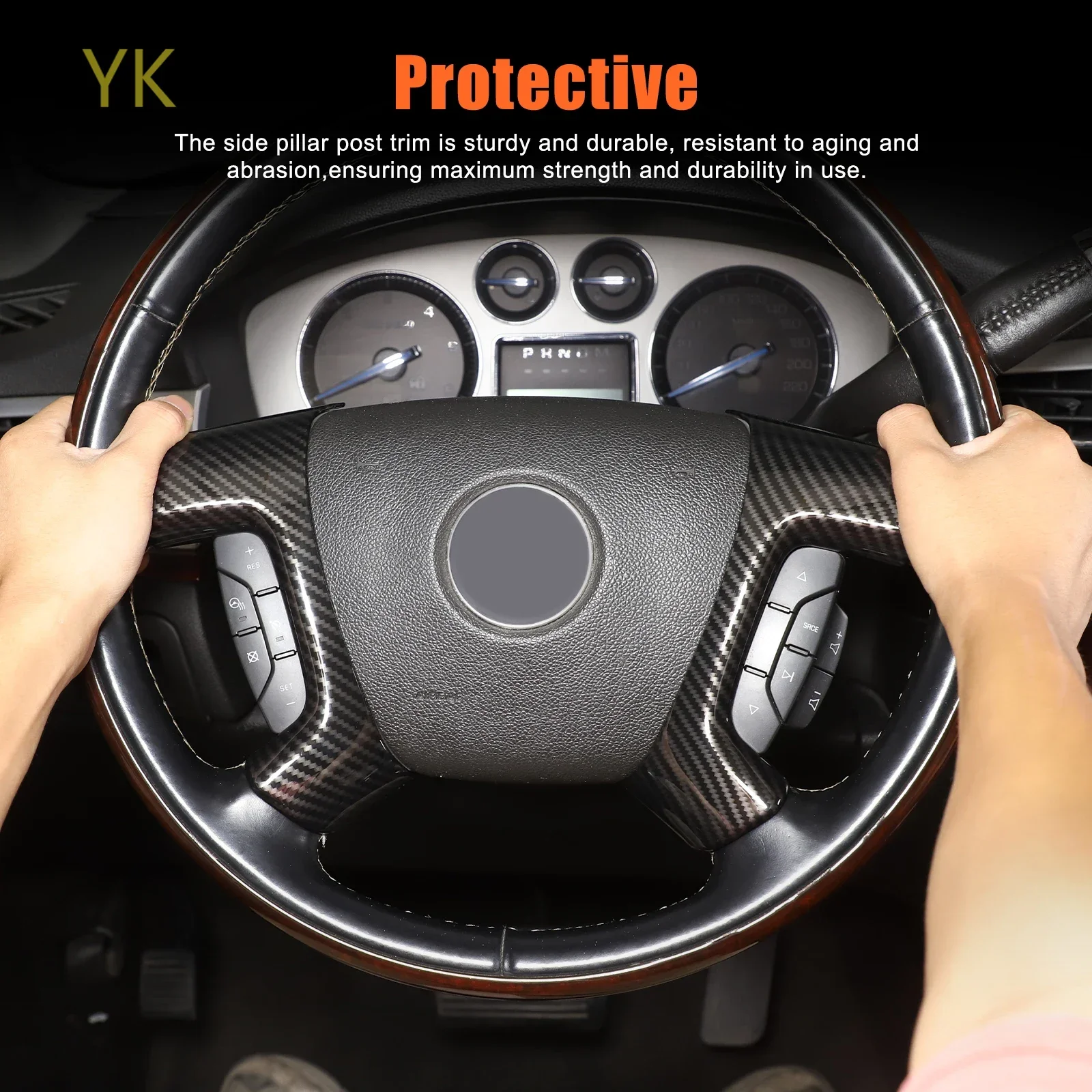 

For Cadillac Escalade 2007-2014 ABS Carbon Fiber Car Steering Wheel Buttons Frame Cover Decoration Interior Car Accessories