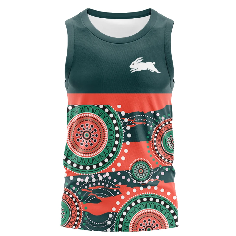 2024 Zuid-Sydney Rabbitohs Thuis En Uit Training Dragen Aboriginal Rugby Jersey Heren Tanktop (Aangepaste Naam En Nummer)