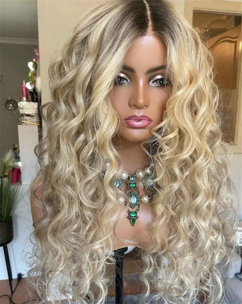 

Blonde Mix Ash Middle Part Wig Body Wavy Synthetic Lace Front Wig Glueless Wig Synthetic Wig for Women Blonde High Quality Wig