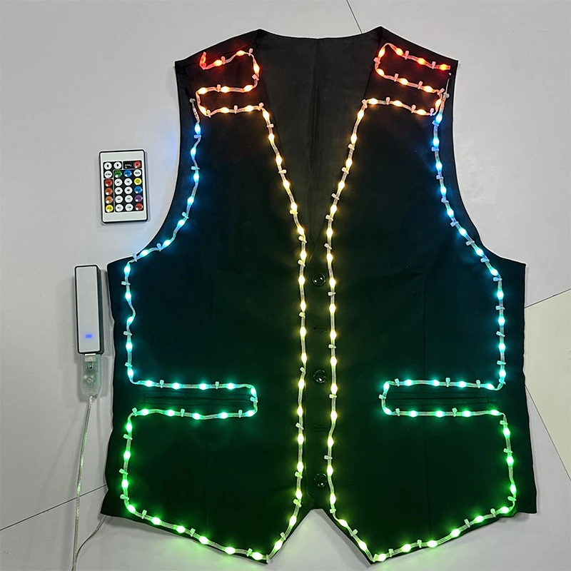 Cool Dancing Vest Colorful Costume Clothes Performance Glowing Vest Remote Bluetooth Control Color Flashing Light Modes Clothes