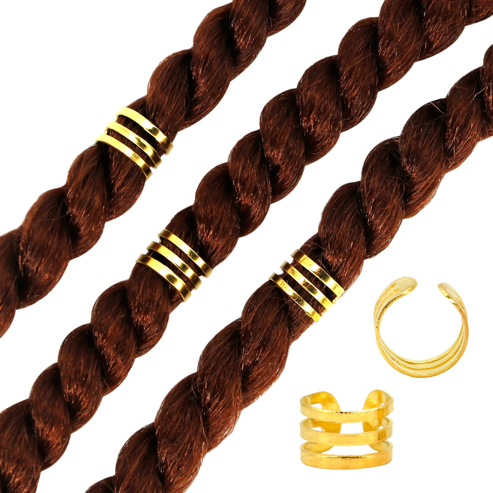 

African Dreadlock Hair Rings No Piercing Ear Cuffs Clip Extension Loops Horizontal Stripe Iron Gold Silver Color 1Pcs